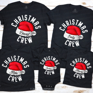 Image of Christmas Crew Santa Hat Family Matching T-Shirts Beepumpkin