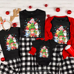 Image of Cartoon Dog Christmas Tree Family Matching T-Shirts Beepumpkin