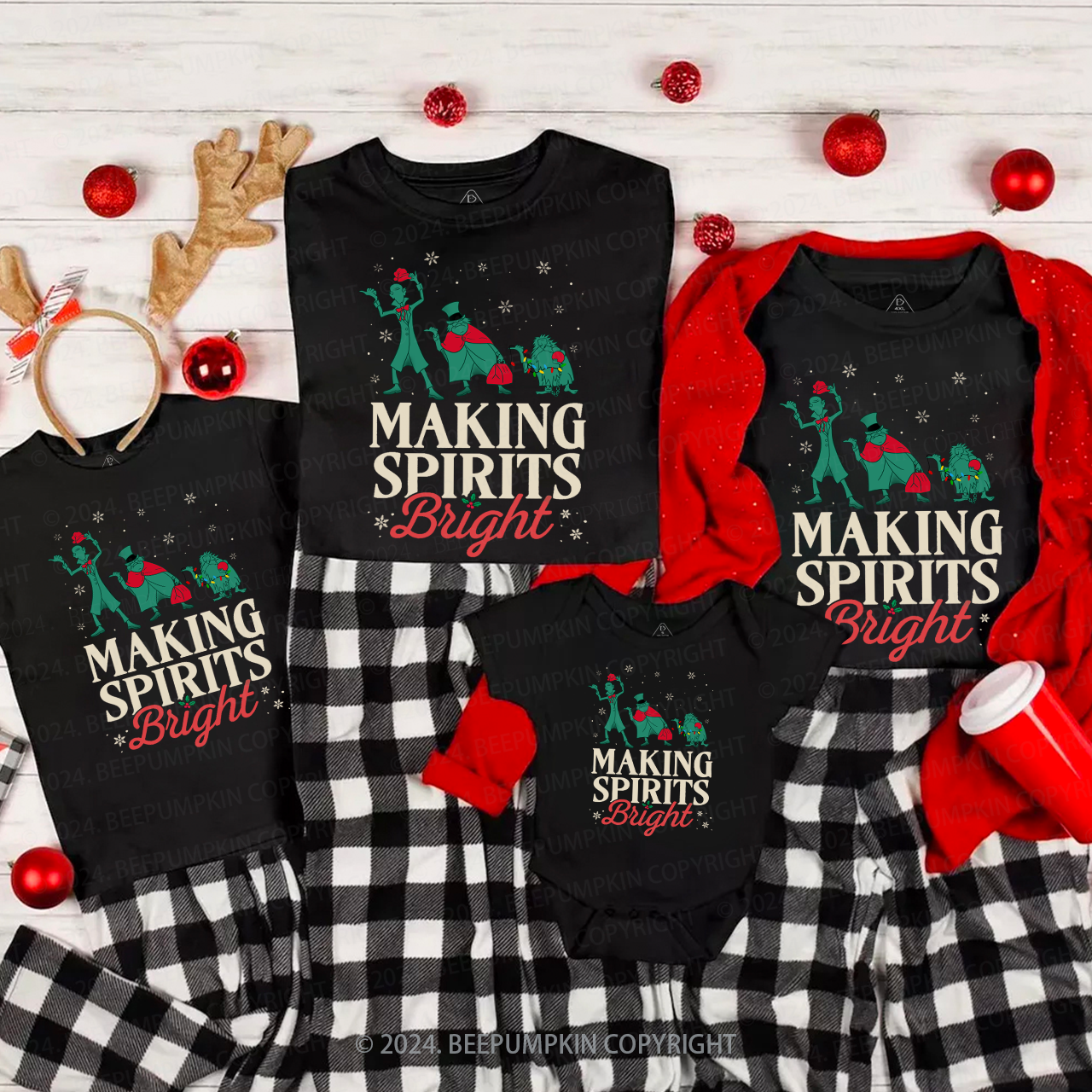 Making Spirits Bright Christmas Tree Family Matching T-Shirts Beepumpkin