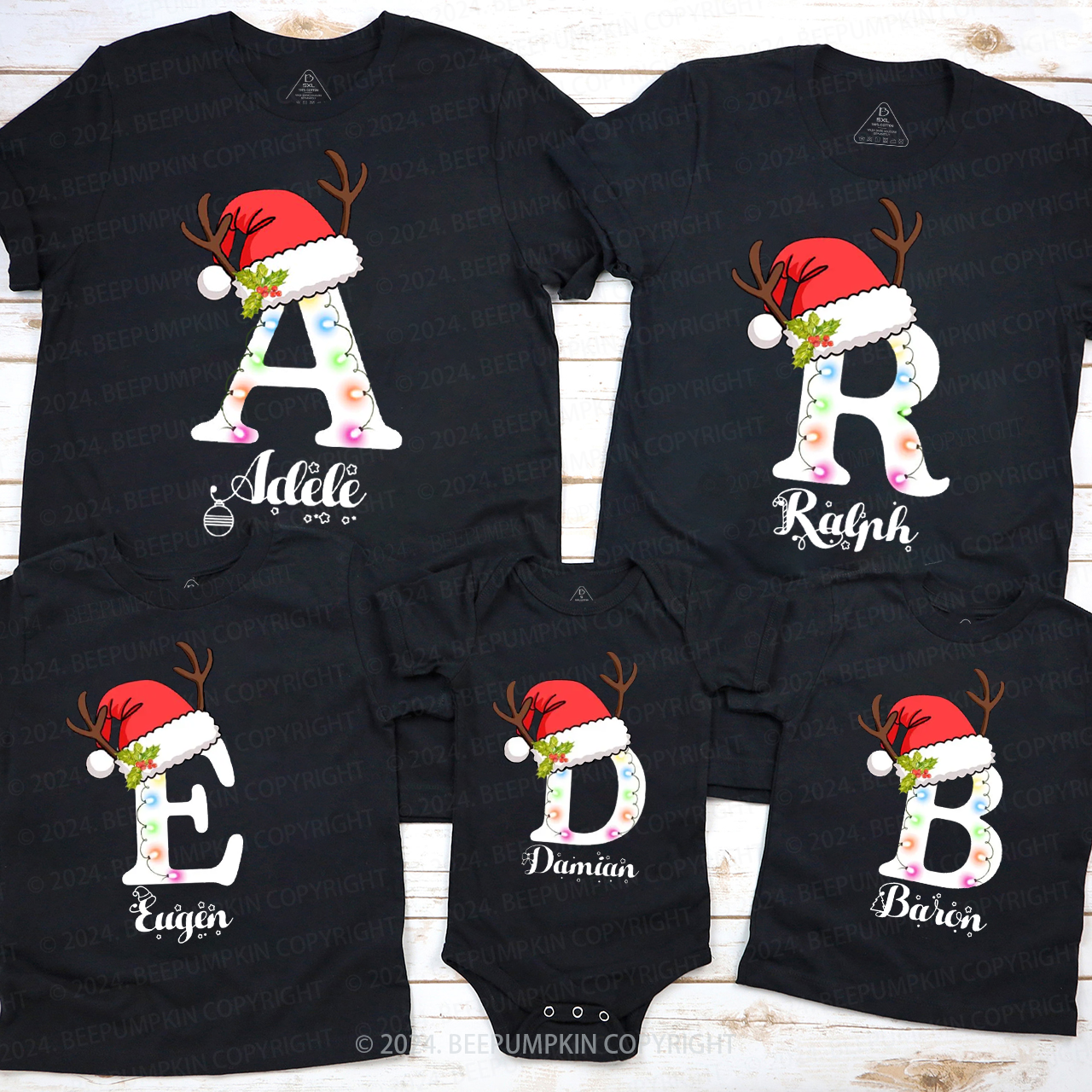 Personalized String Lights Letter Family Matching T-Shirts Beepumpkin