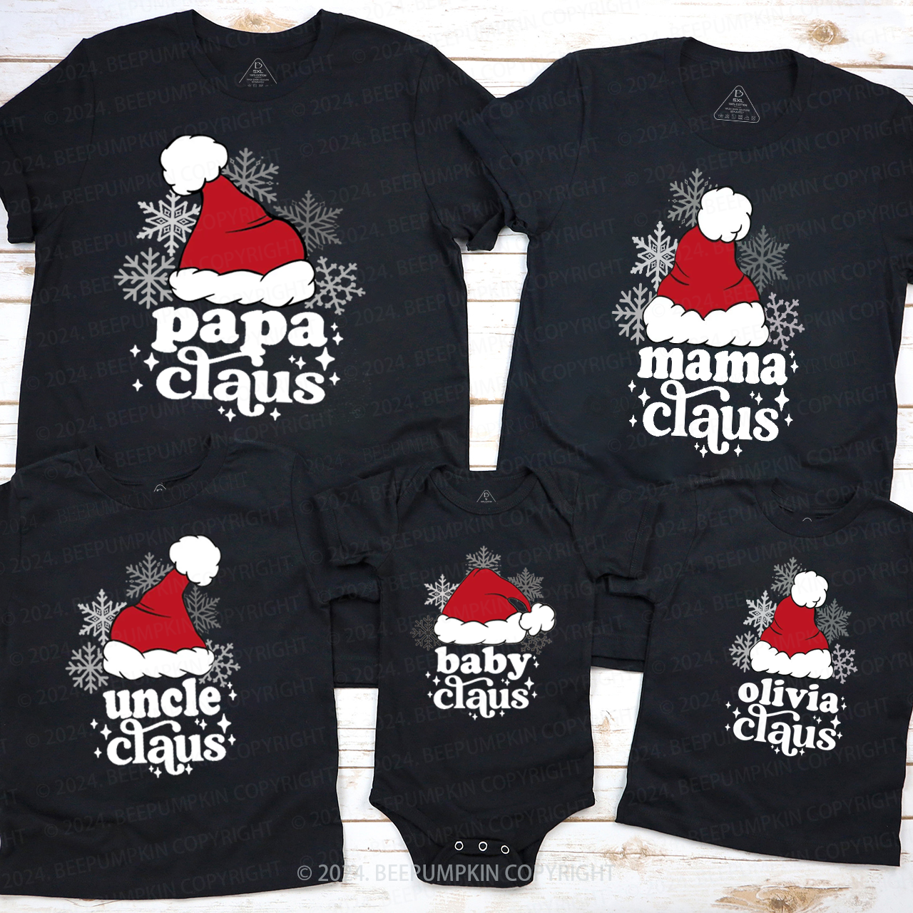 Personalized Santa Claus Hat Family Matching T-Shirts Beepumpkin