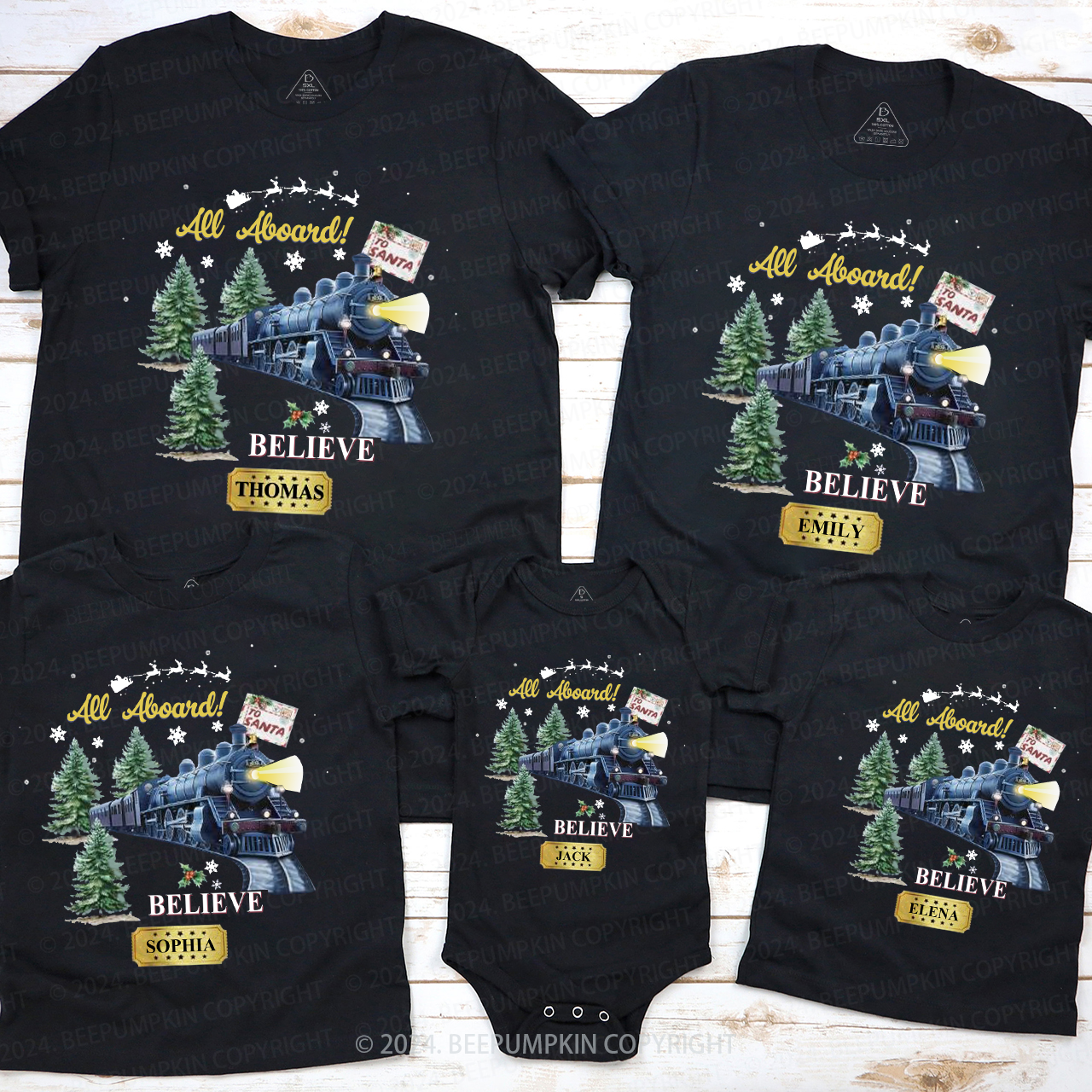Personalized Train And Tree Family Matching T-Shirts Beepumpkin
