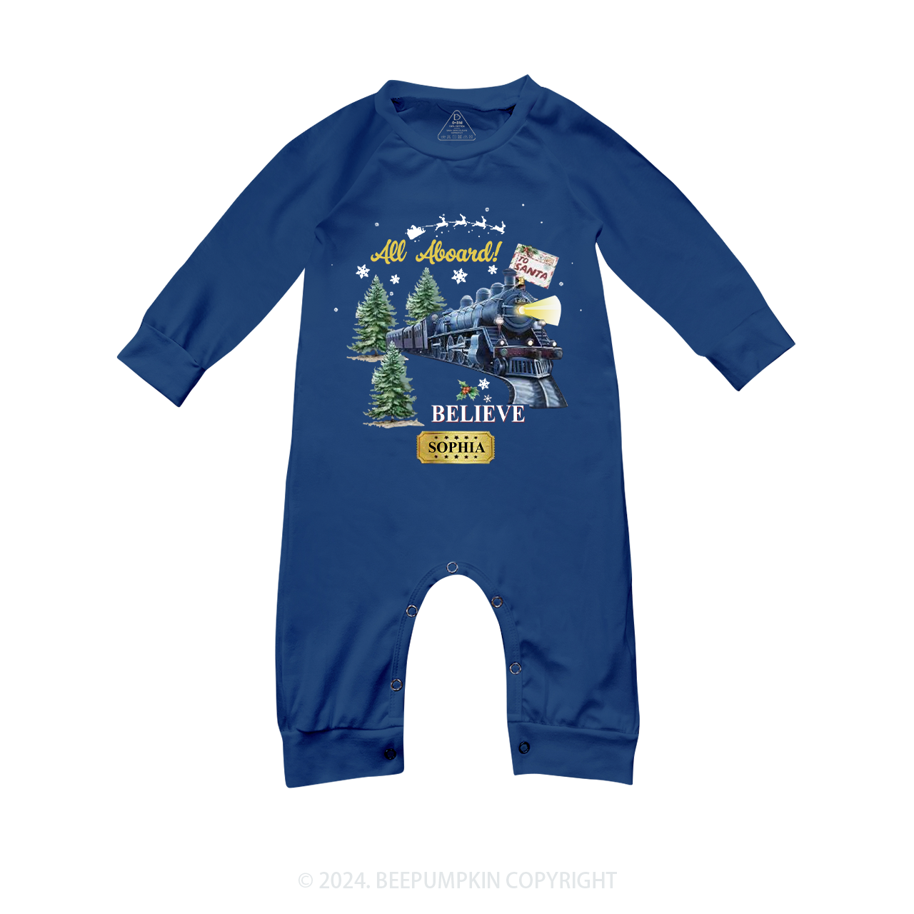 Personalized Train And Tree Family Matching Blue Pajamas Beepumpkin