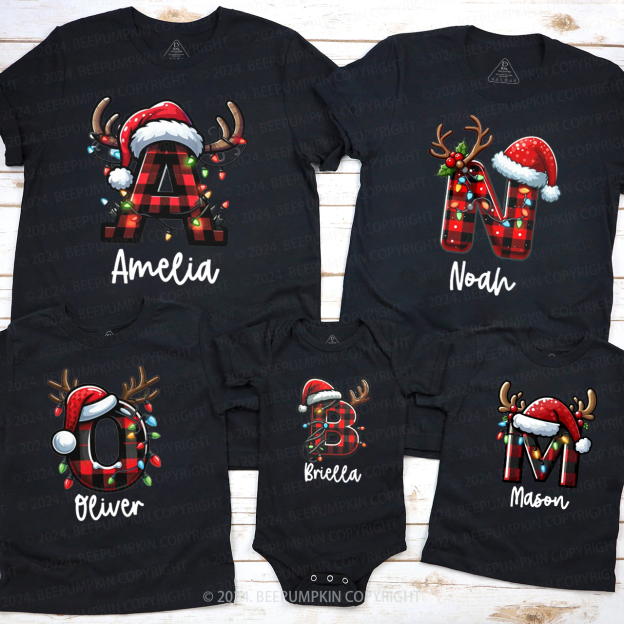 Personalized Shining Lights Christmas Name Family Matching T-Shirts Beepumpkin
