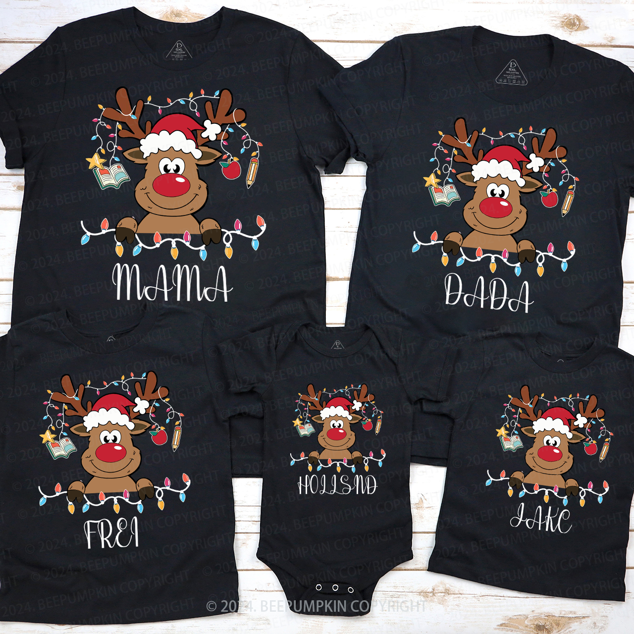 Personalized Reindeer Teacher Name Christmas Family Matching T-Shirts Beepumpkin
