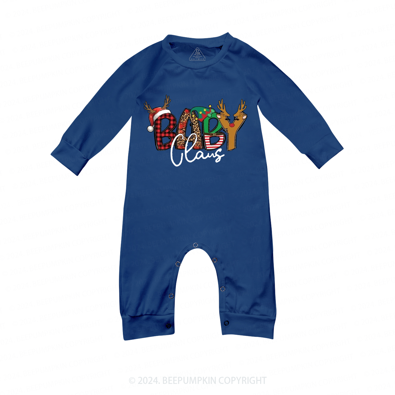 Personalized Antlers Letter Family Claus Matching Blue Pajamas Beepumpkin