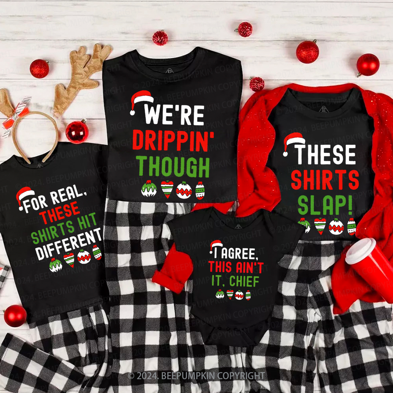 Personalized Funny Christmas Family Matching T-Shirts Beepumpkin