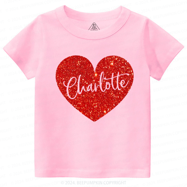 Personalized Valentine Glitter Name Toddler&Kids Tees Beepumpkin