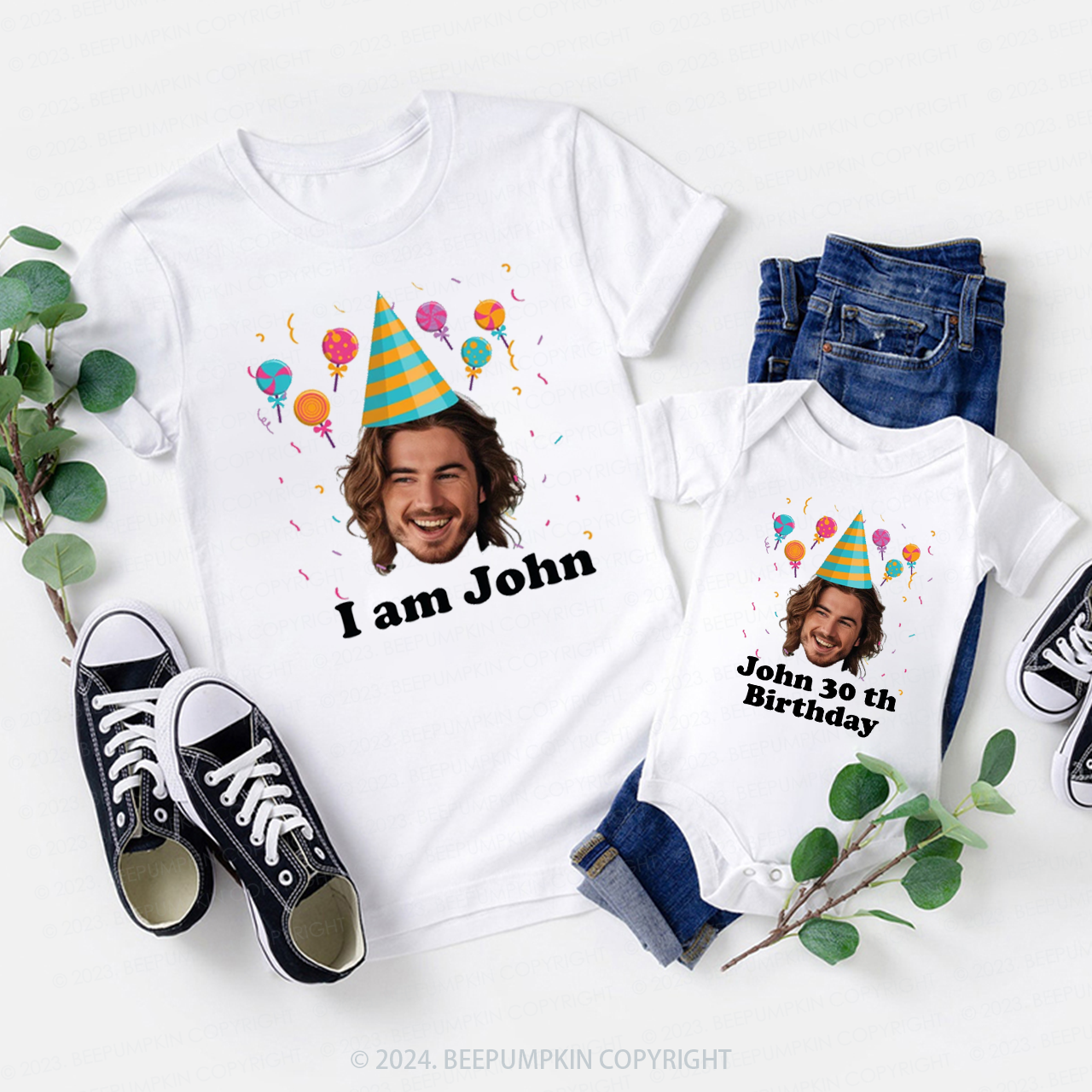 Personalized Birthday Photo Face Family Matching Tees Beepumpkin