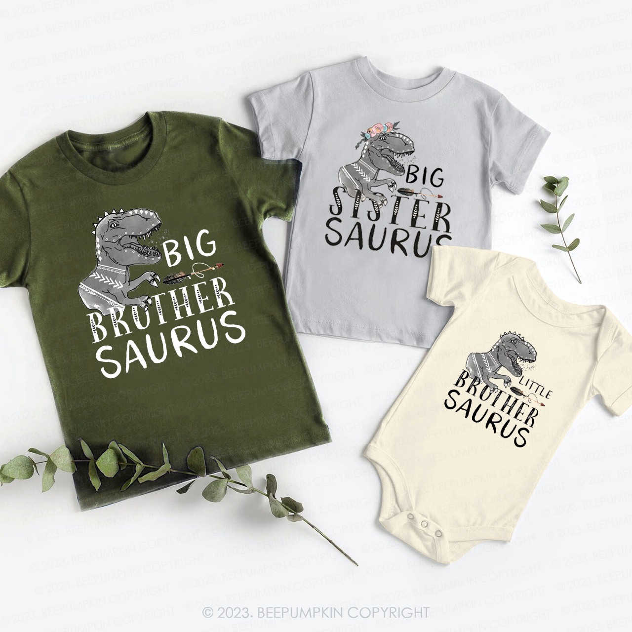 Personalized Brother and Sister Saurus Matching Tees For Siblings