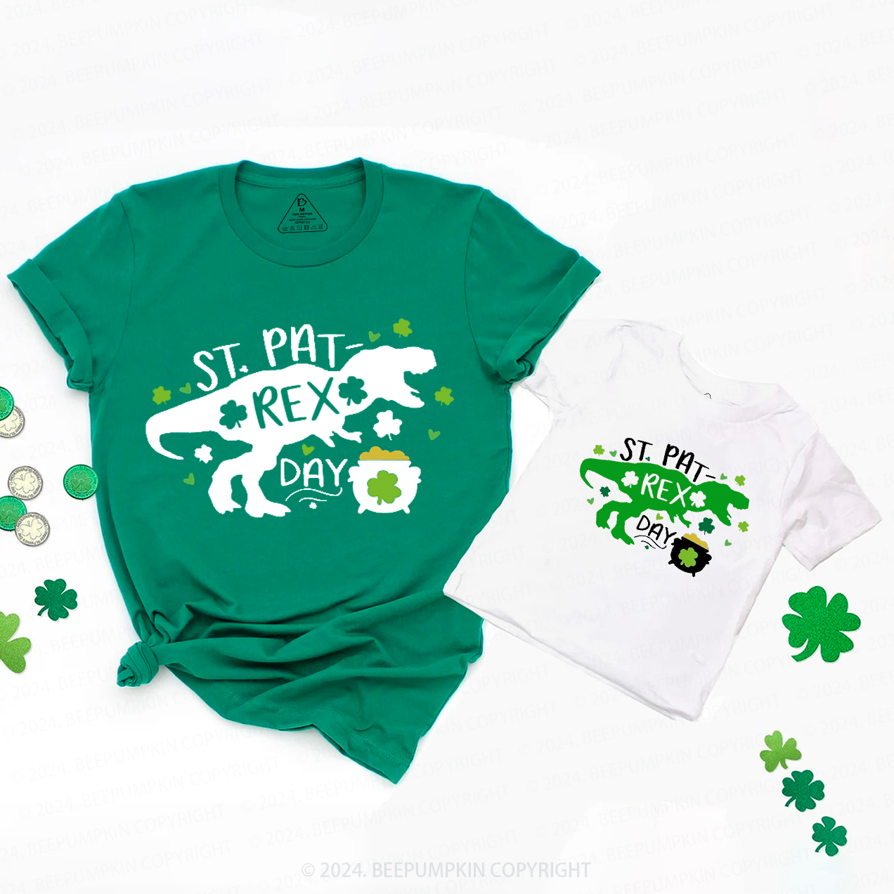 Dinosaur Rex St Patricks Day Family Matching T-Shirts Beepumpkin
