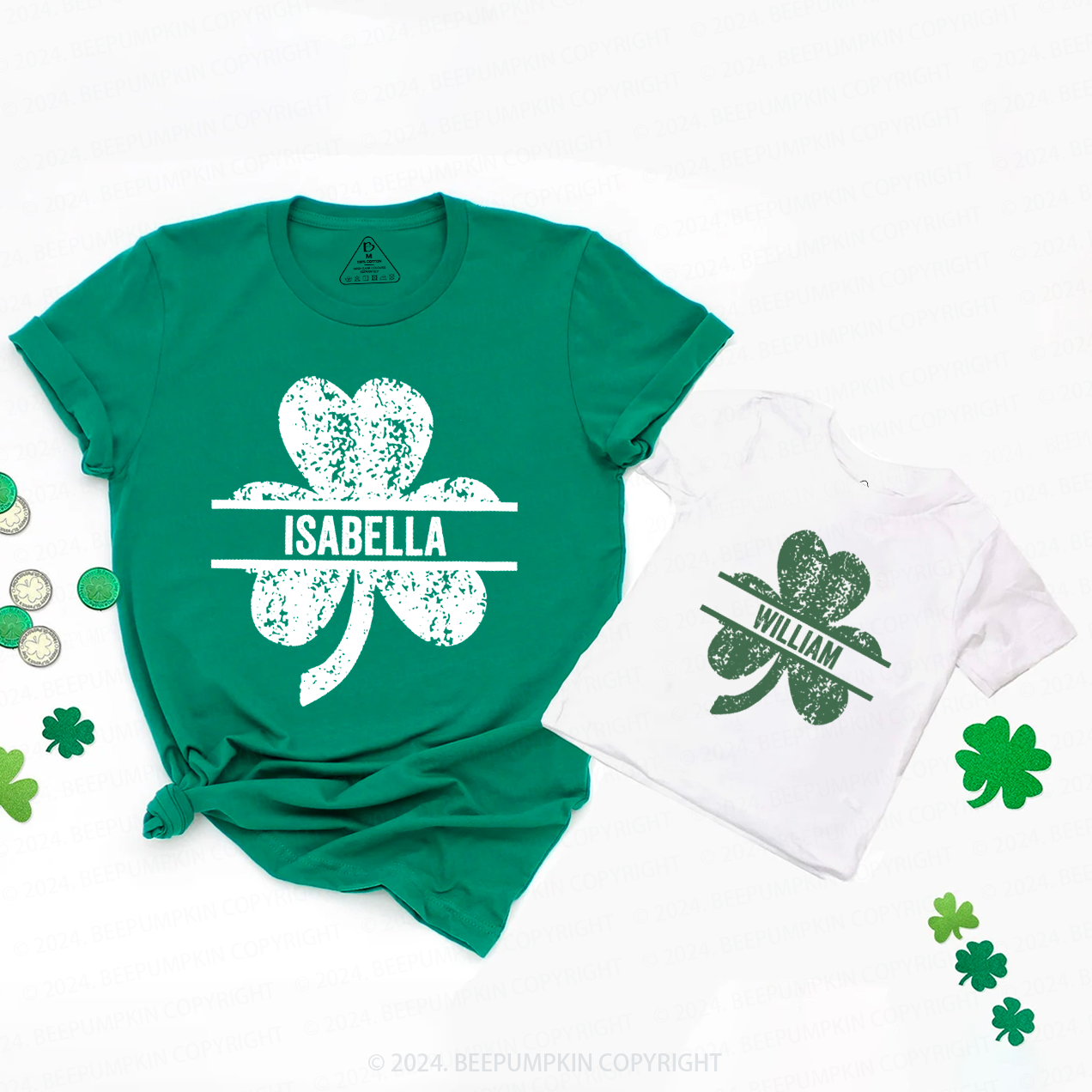 Personalized Lucky Shamrock Family Matching T-Shirts Beepumpkin