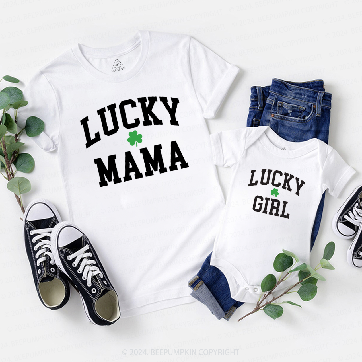 Lucky Mama and Me St Patricks Day Family Matching T-Shirts Beepumpkin