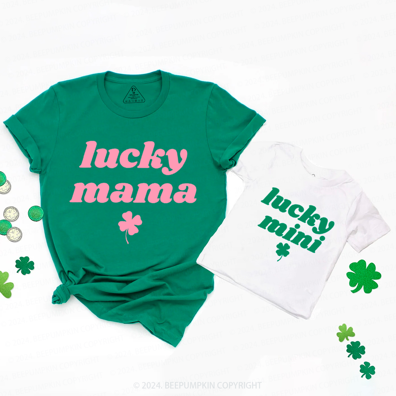 Lucky Mama Mini Green St patricks Family Matching T-Shirts Beepumpkin