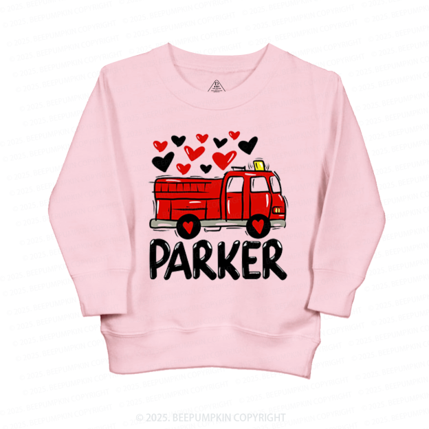 Fire Truck Valentine's Day Kid's Sweatshirt