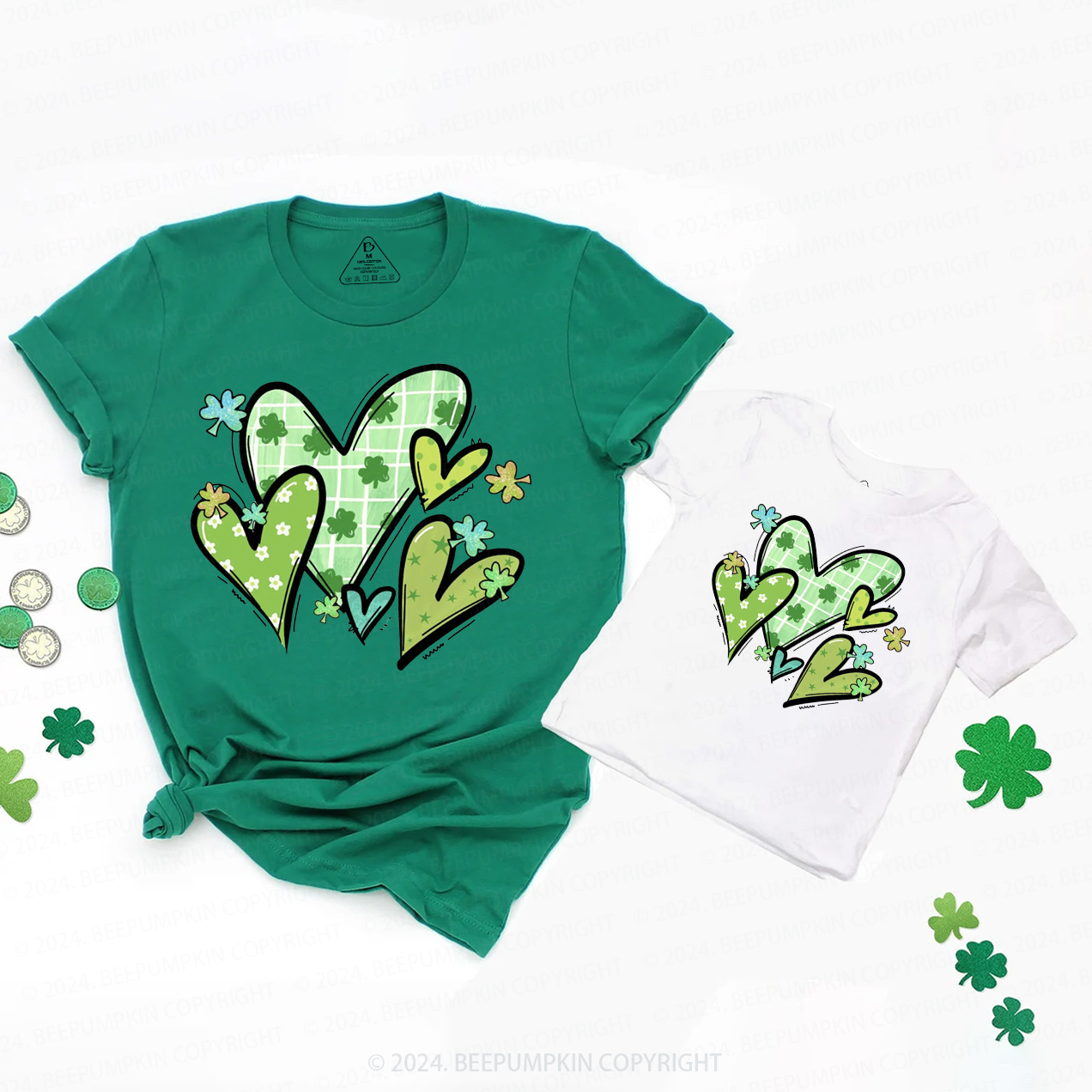 St.Patricks Day Hearts Family Matching T-Shirts Beepumpkin