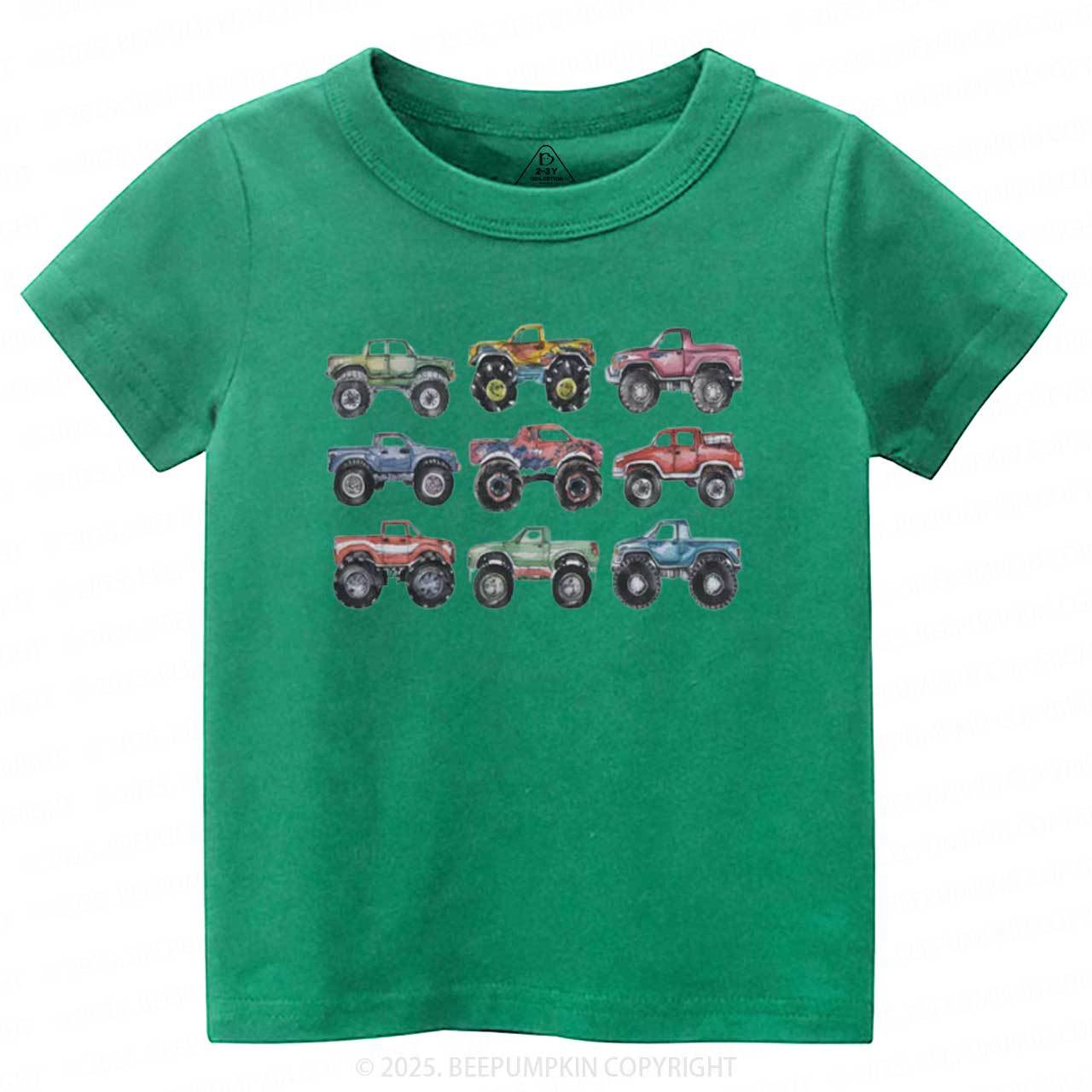 Retro Monster Trucks In A Row Toddler&Kid's Tees Beepumpkin