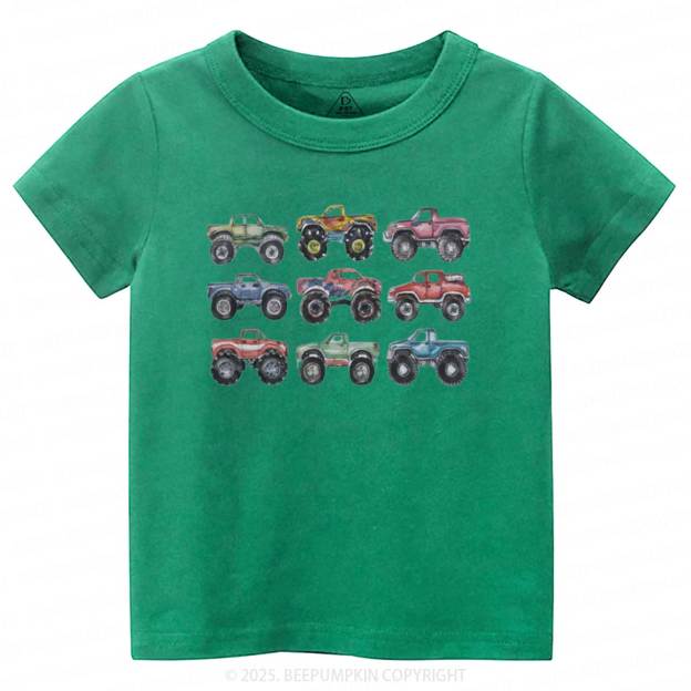 Retro Monster Trucks In A Row Toddler&Kid's Tees Beepumpkin