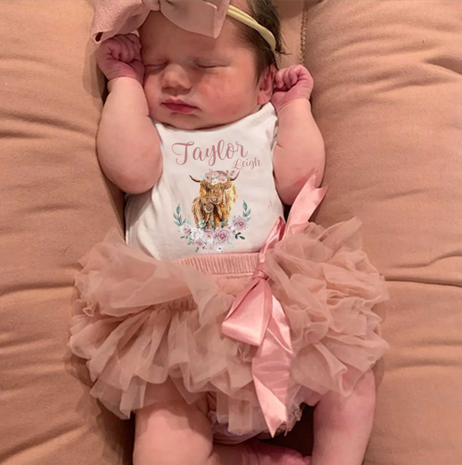 Cow Pink Floral Tutu Baby Girl Oufit Set