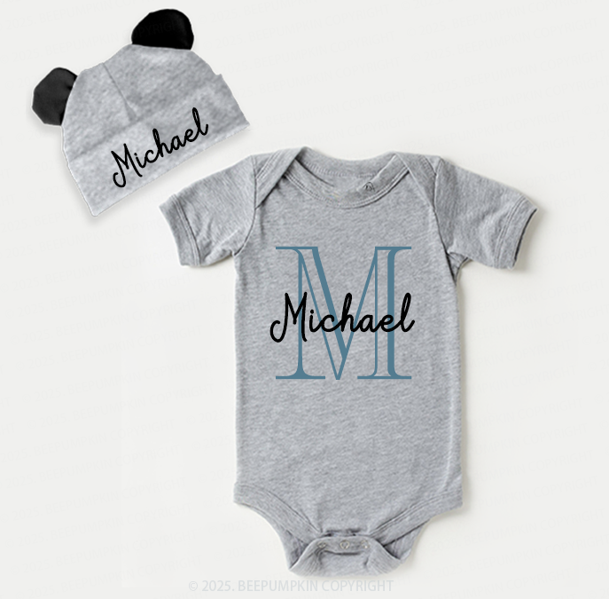 Personalized Engraved Monogram Bodysuit Set Beepumpkin