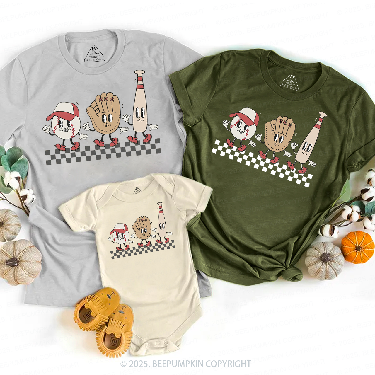 Baseball Vibes Variation Checkered Family Matching Tees Beepumpkin