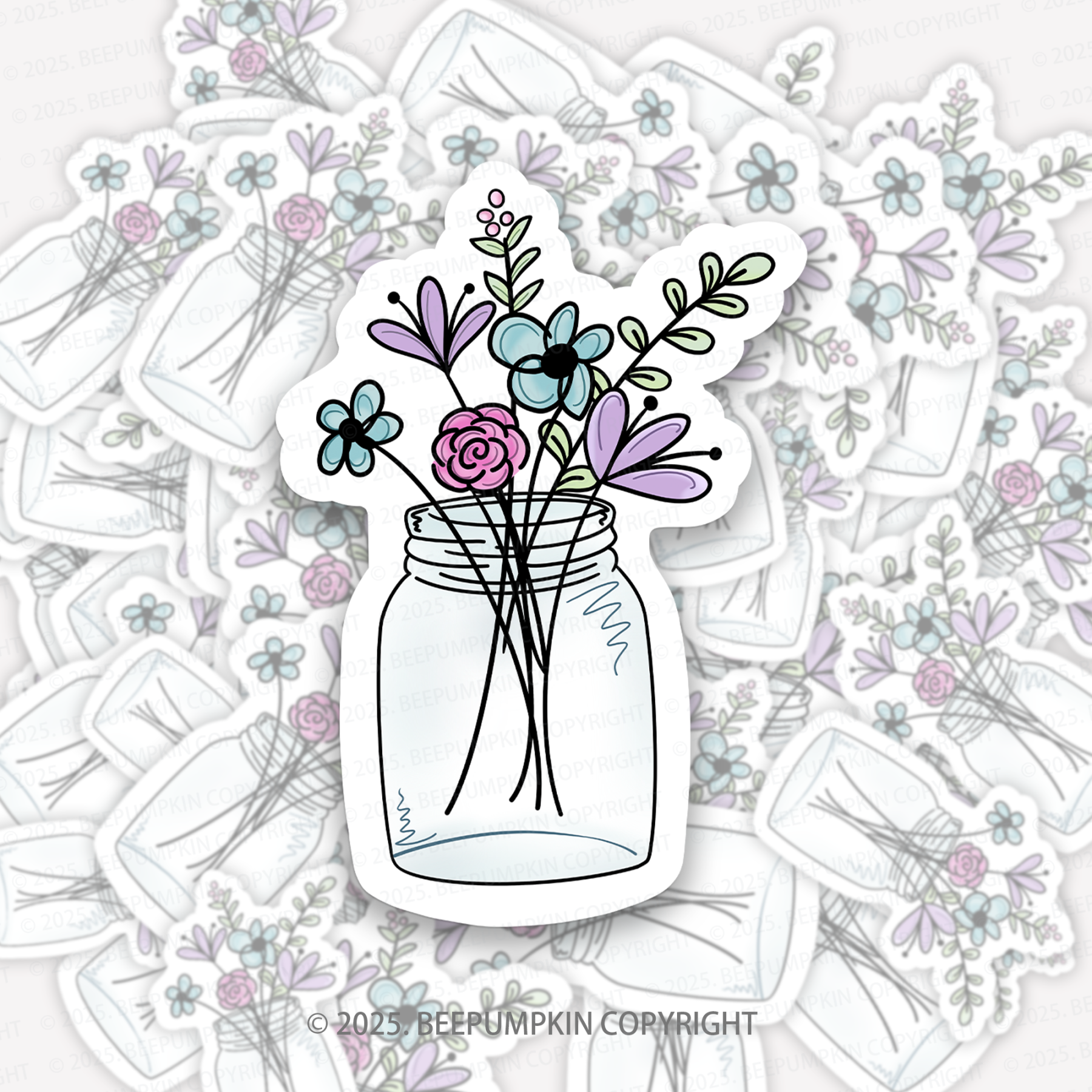 Simple Strokes Of Flowers Stickers