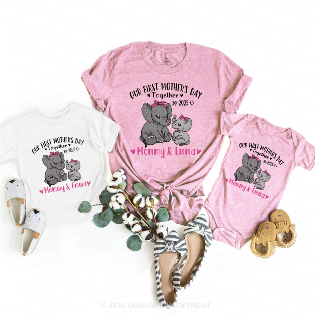 Personalized Elephant Mother's Day Gift T-Shirts For Mom & Kids