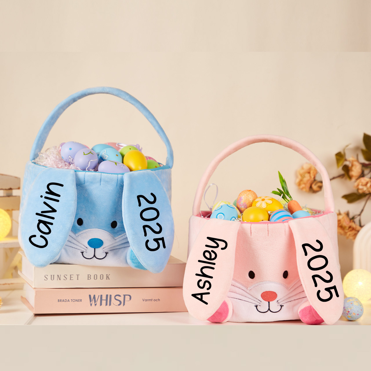 Personalized Name Easter Plush Bunny Basket