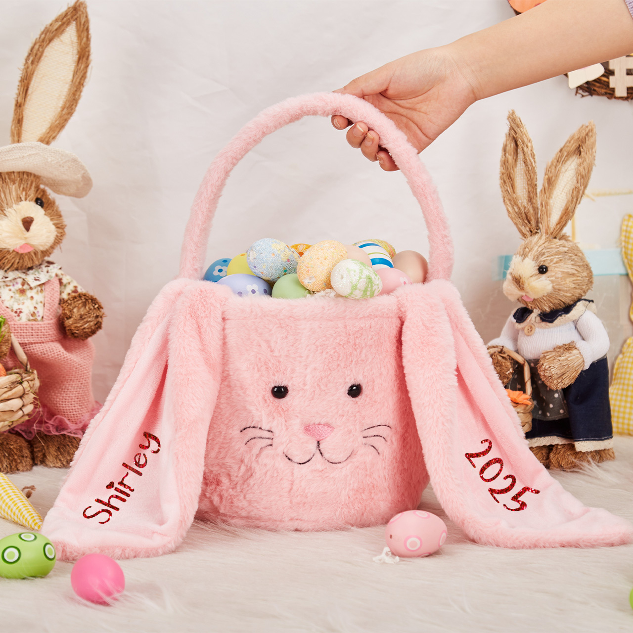 Personalized Name Bucket-Shaped Plush Rabbit Basket