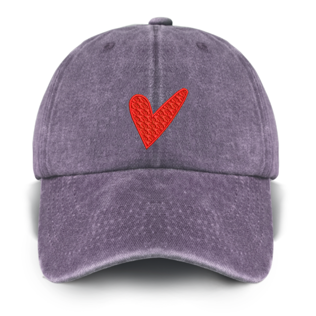Red Love Heart Washed Baseball Cap For Kids