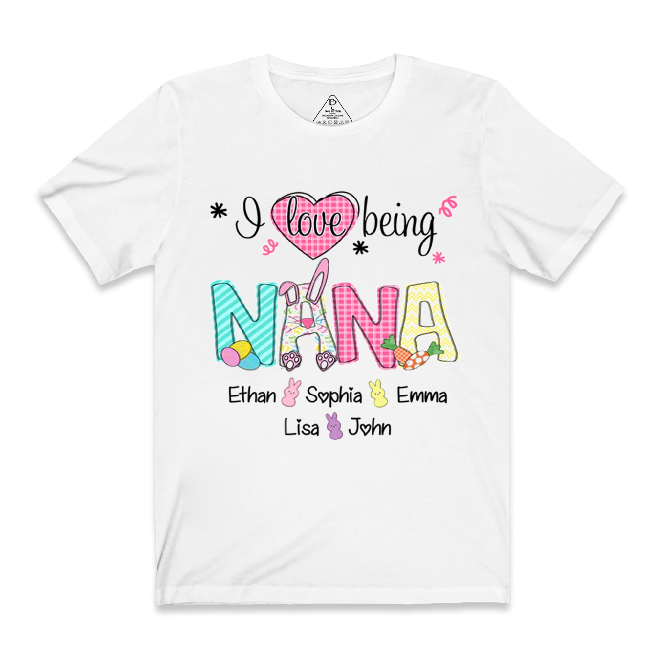 Personalized I Love Being Nana Easter Bunny And Grandkids Happy Easter T-Shirt