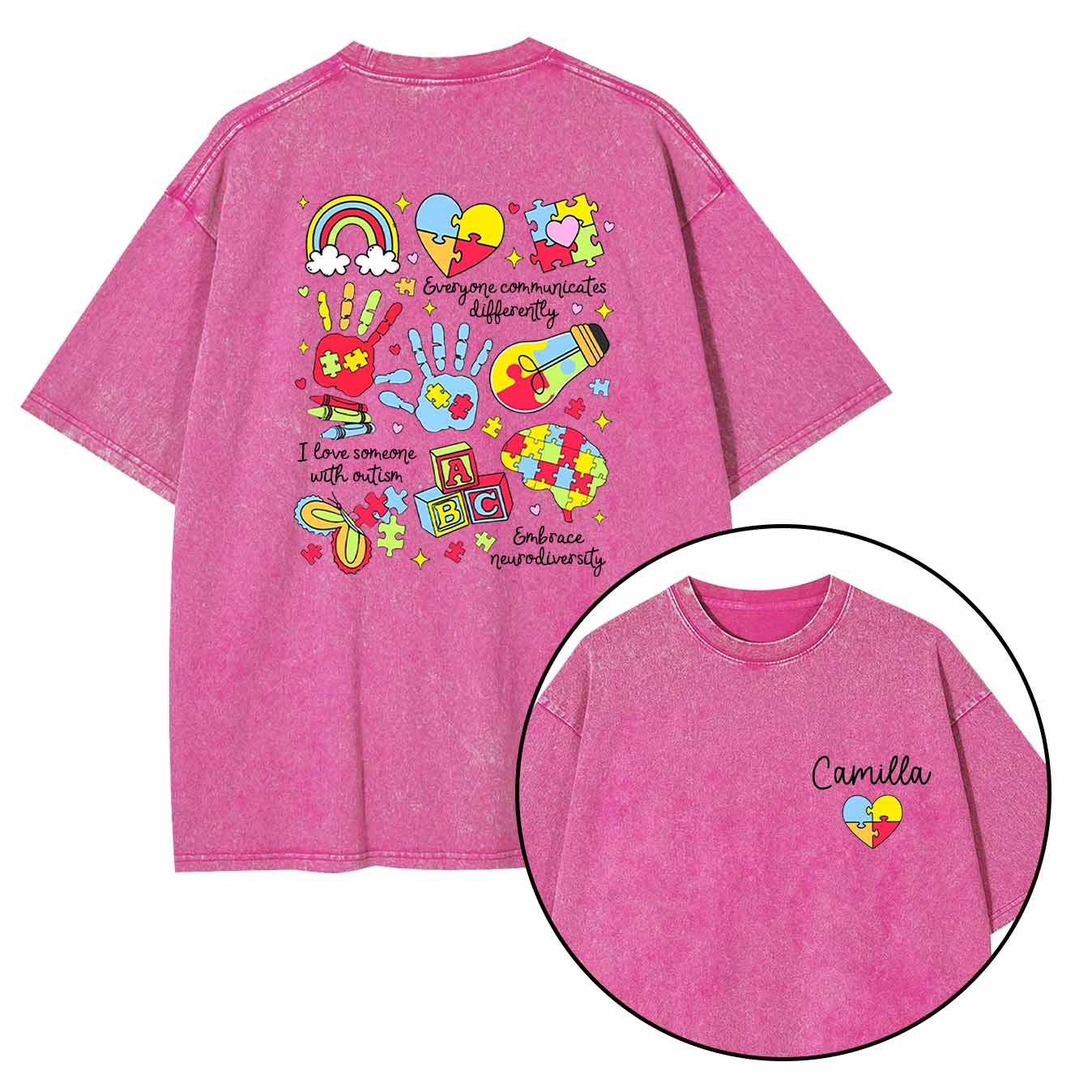 Personalized Autism Washed T-Shirts