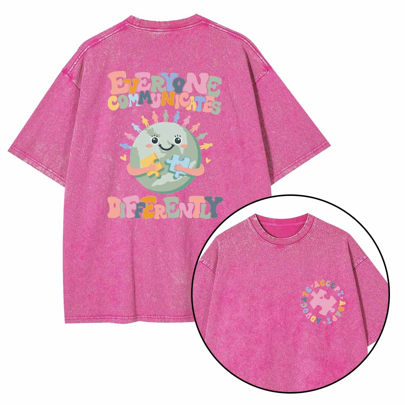 Everyone Communicates Differently Mama Washed T-Shirts