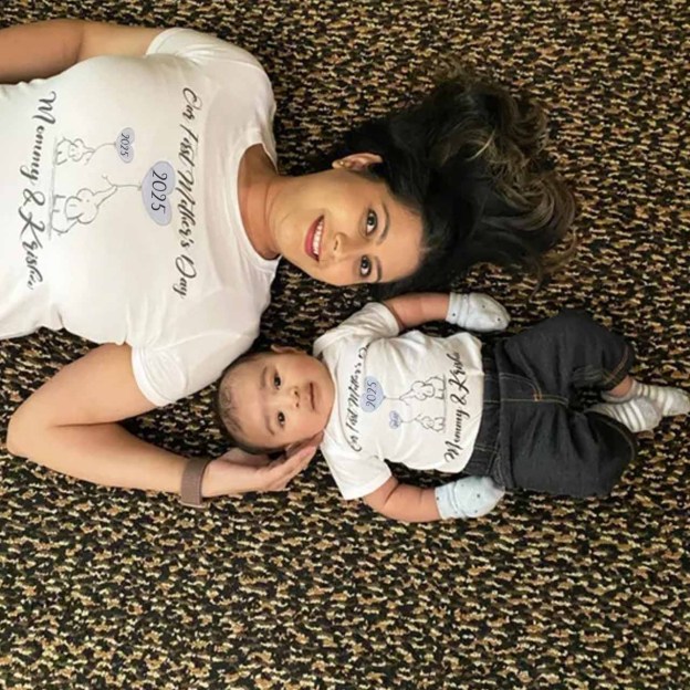 Pink Blue Ballon & Elephants Mom&Me Matching Tees