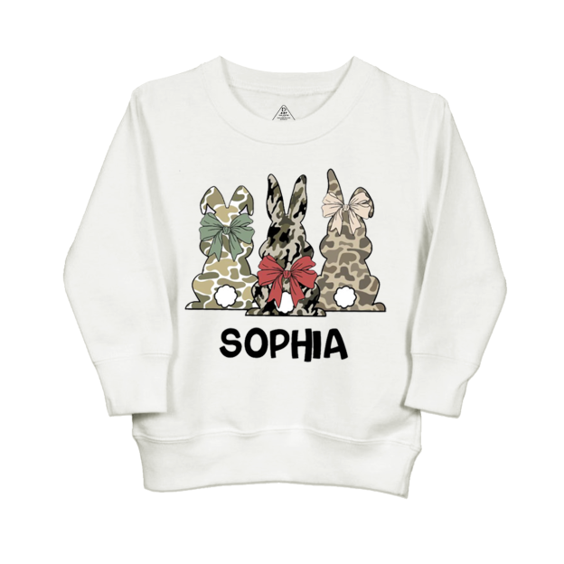 Personalized Name Camouflage Easter Bunny Kid's Sweatshirt