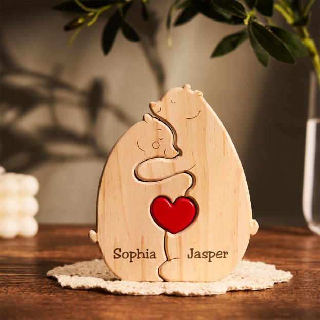 Personalized Name Wooden Bear Hug Family Jigsaw Puzzle
