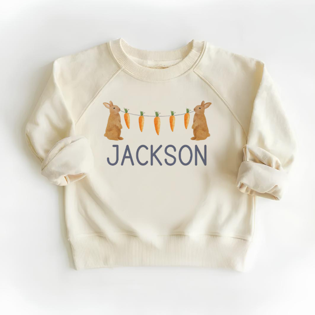 Personalized Name Bunny Carrot Easter Kid's Sweatshirt