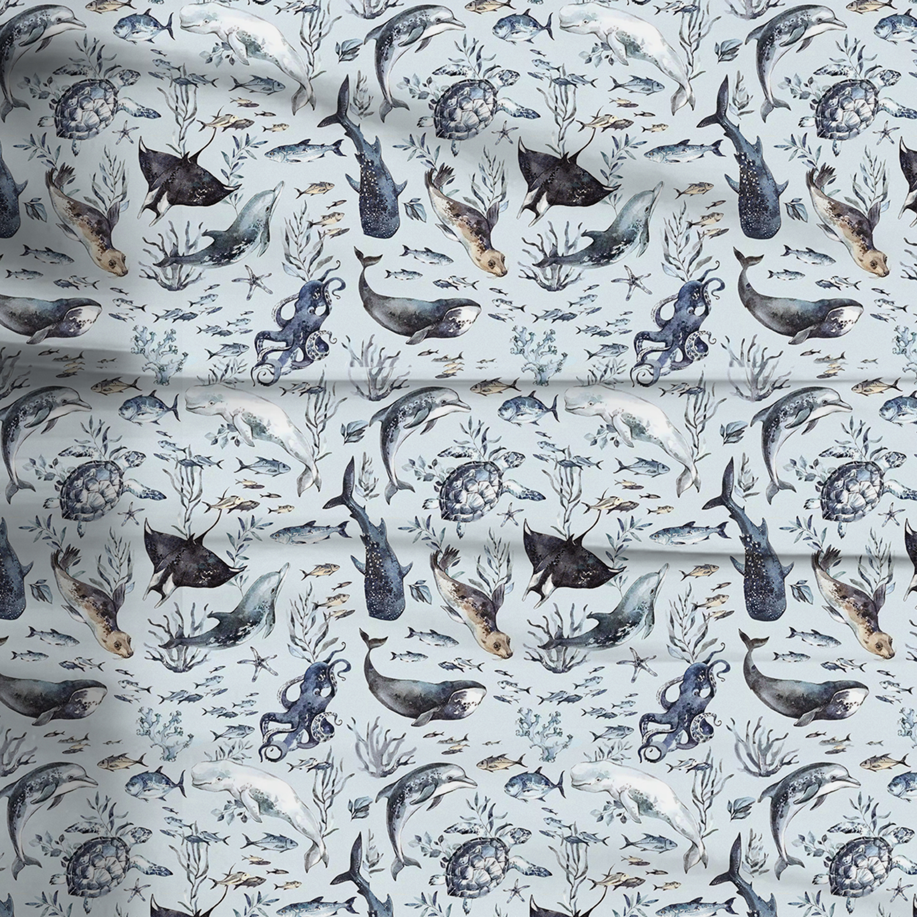 Watercolor Sea Life Two-Piece Pajama Set For Kids