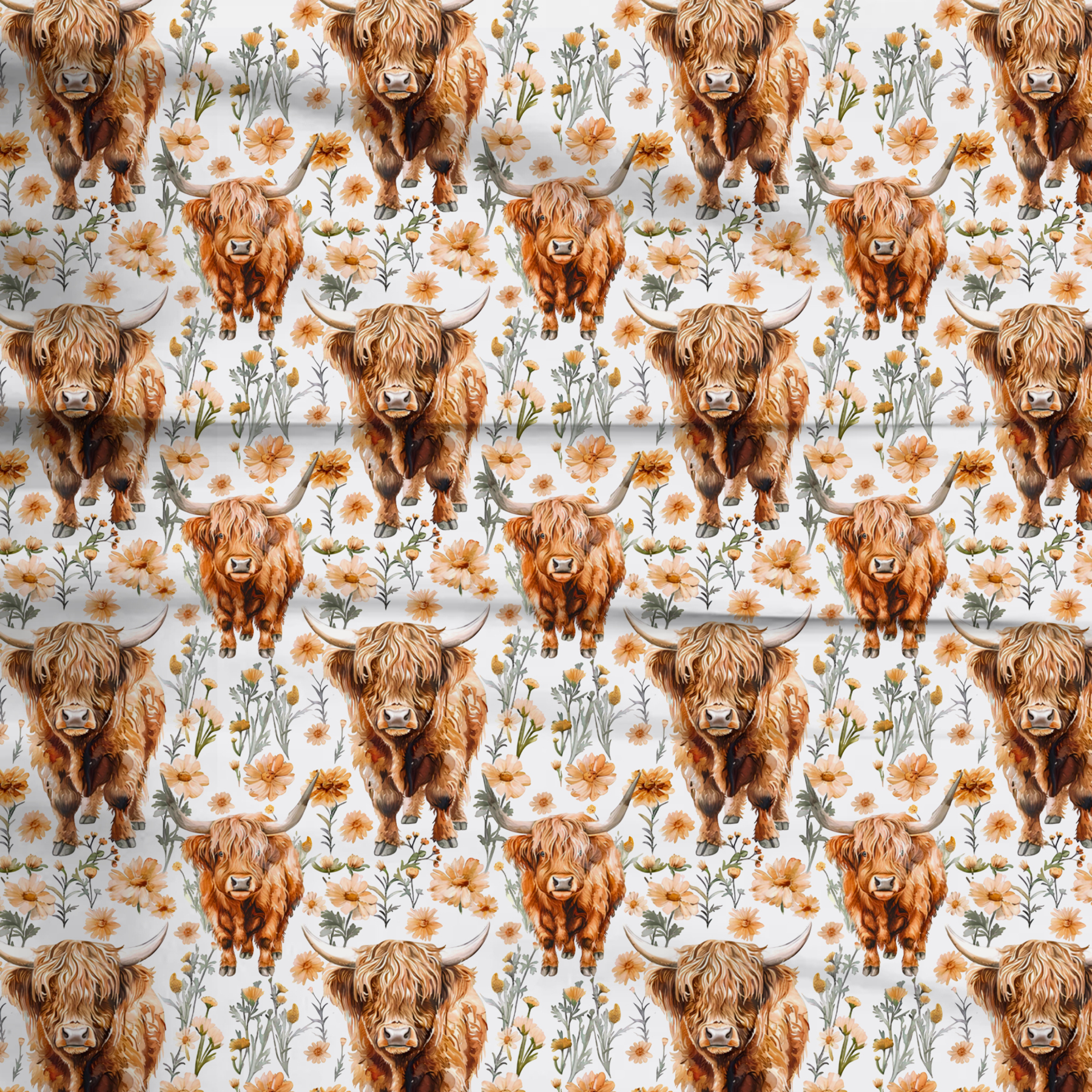 Highland Cows Floral Two-Piece Pajama Set For Kids