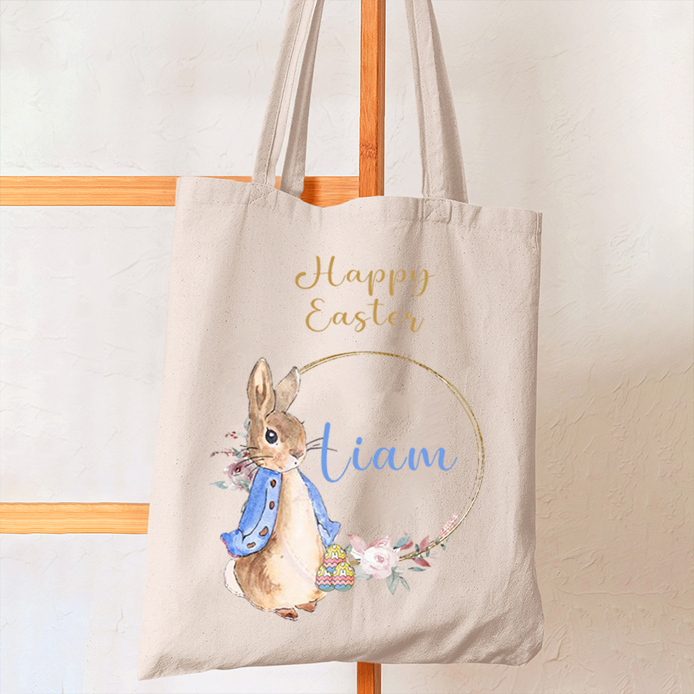 Personalized Name Happy Easter Bunny Tote Bag