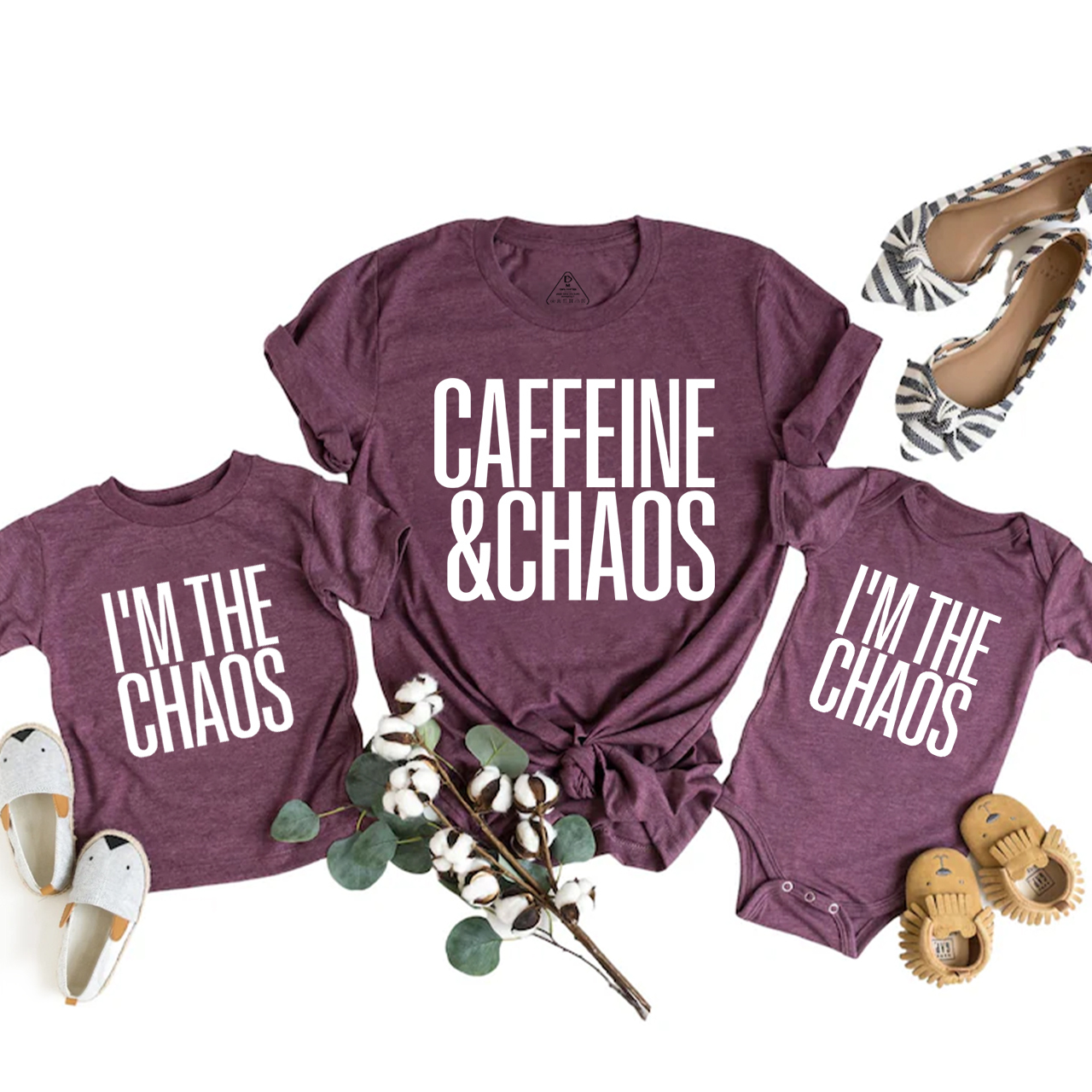 Caffeine And Chaos Funny T-Shirts For Mom&Me