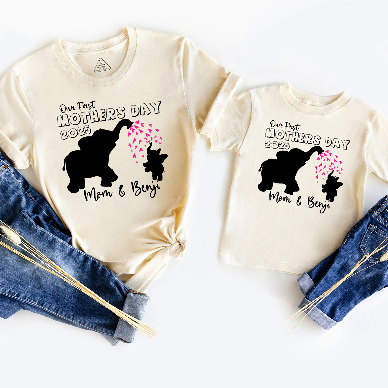 Personalized Our First Mothers Day Elephants Mom&Me Matching Tees