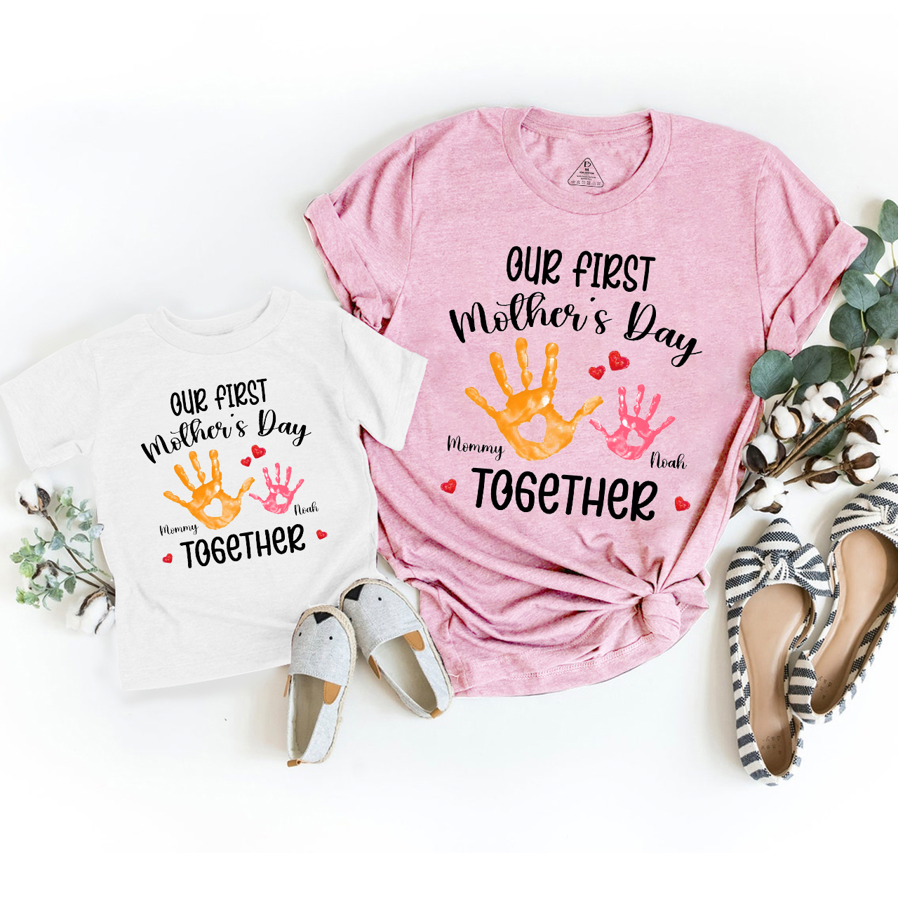 Personalized Names Painting Hands Mom&Me Matching Tees