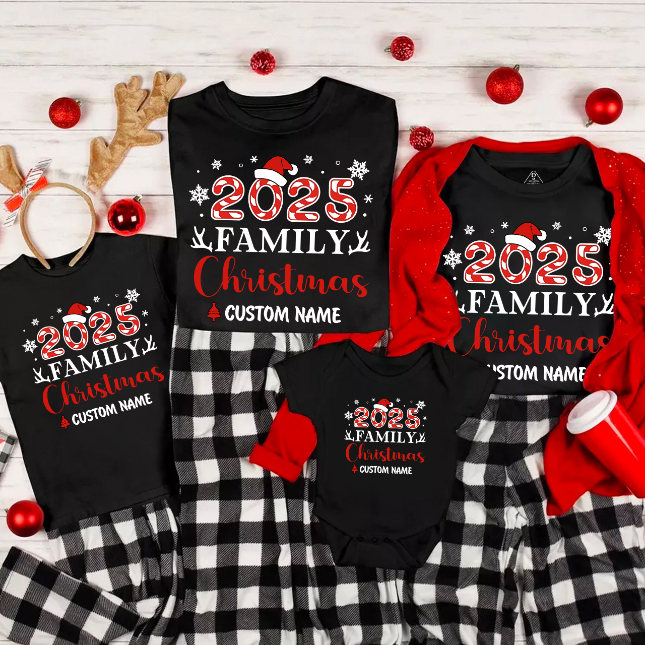 Antlers And snowflakes Christmas Family Matching T-Shirts 