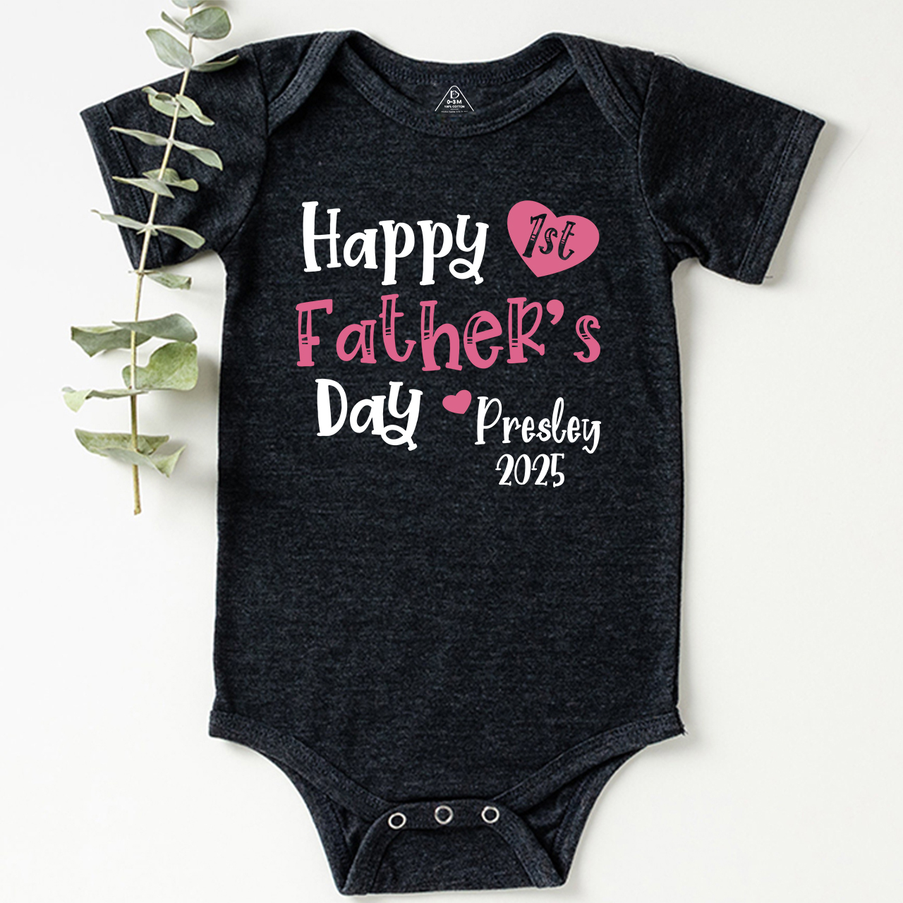 Happy 1st Father’s Day Pink Bodysuit Beepumpkin