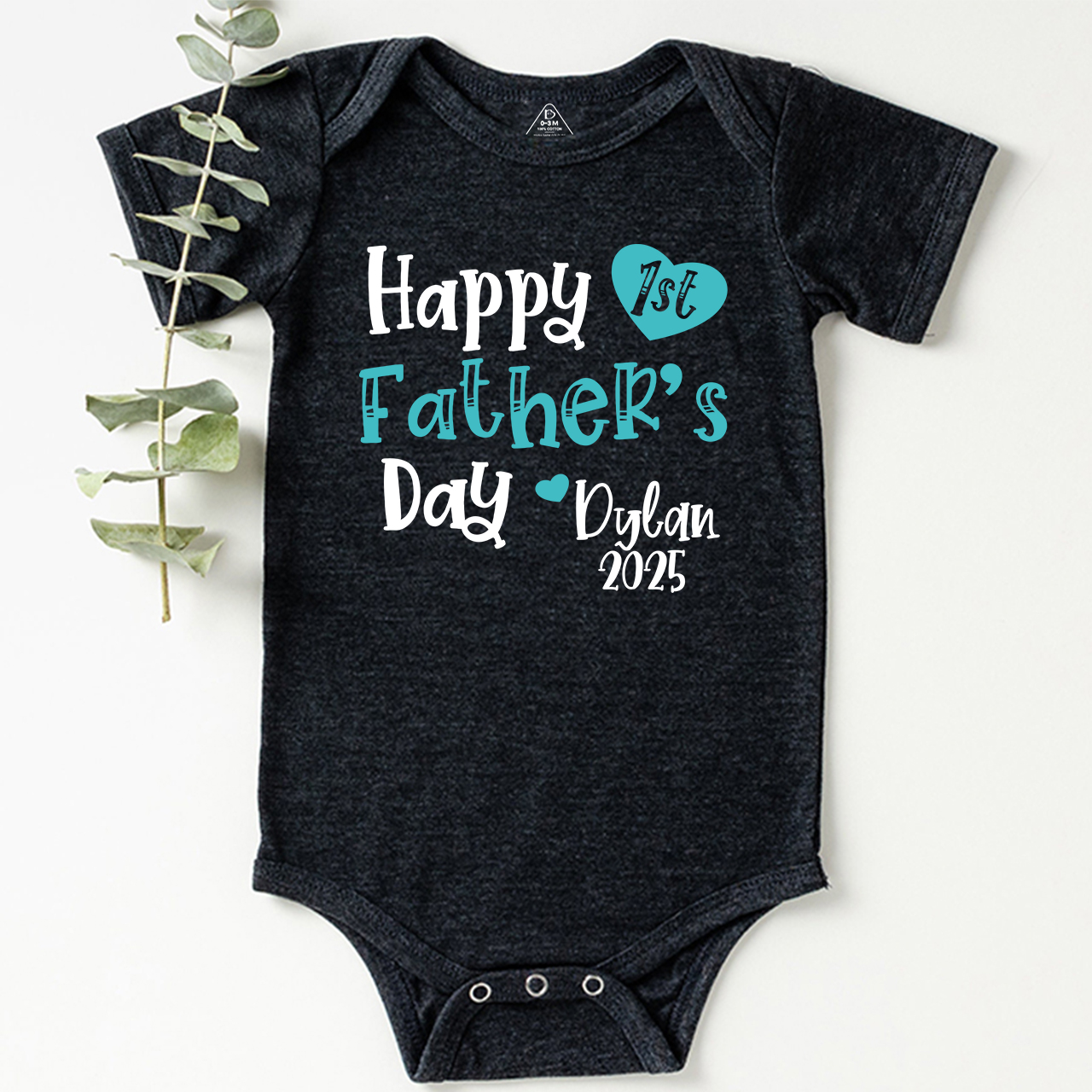Personalized Happy 1st Father’s Day Blue Bodysuit Beepumpkin