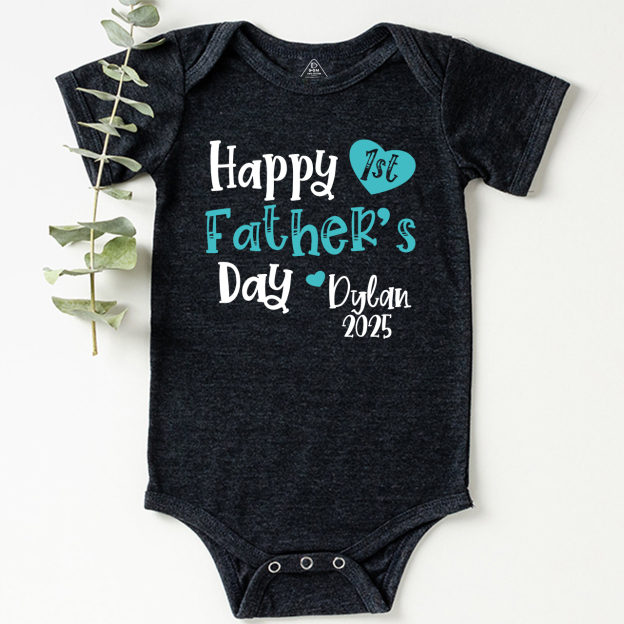 Personalized Happy 1st Father’s Day Blue Bodysuit Beepumpkin