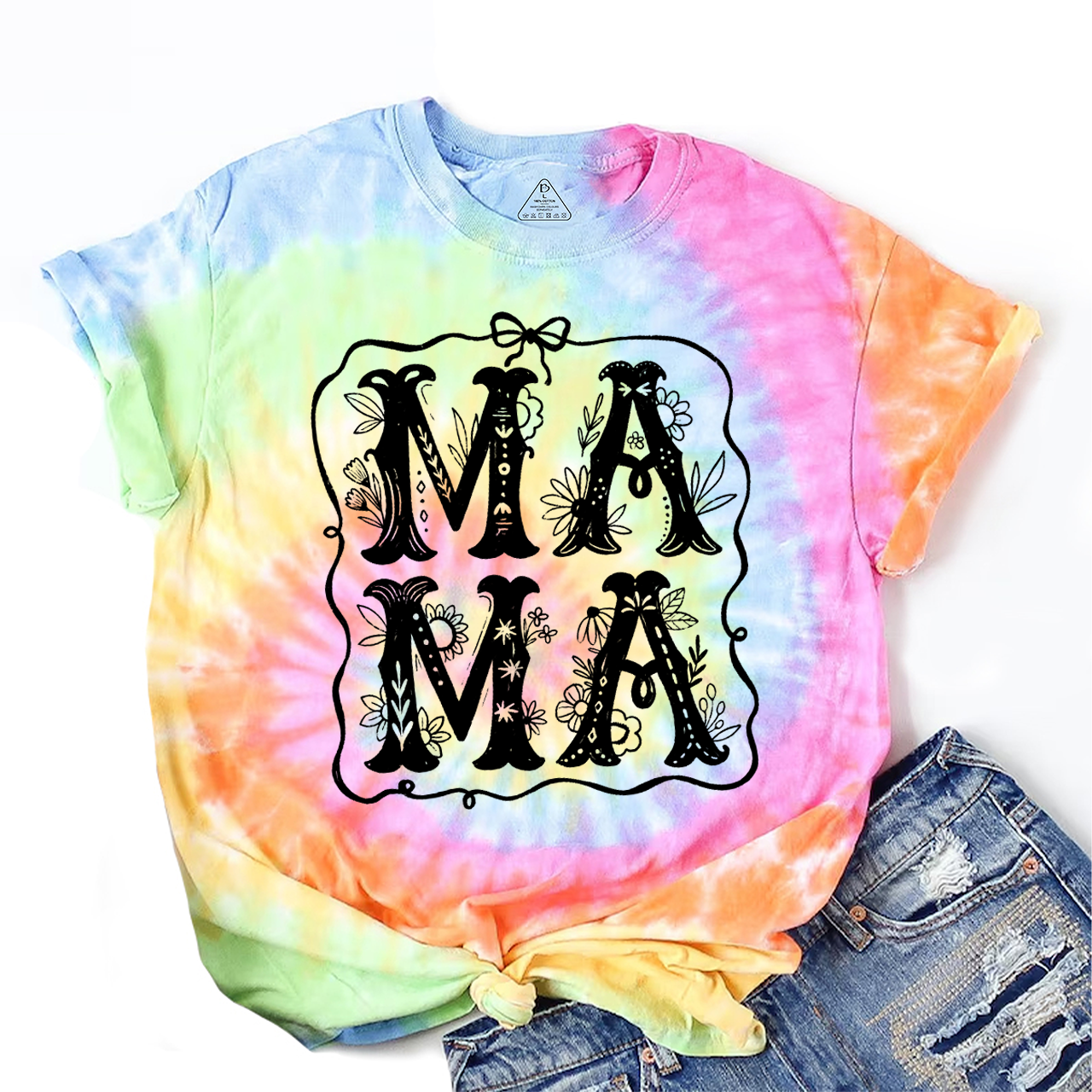 Mama Whimsical Wildflowers Tie Dye T-Shirts