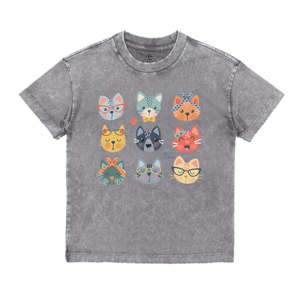 Cute Cat Lover Toddler&Kids Washed Tees