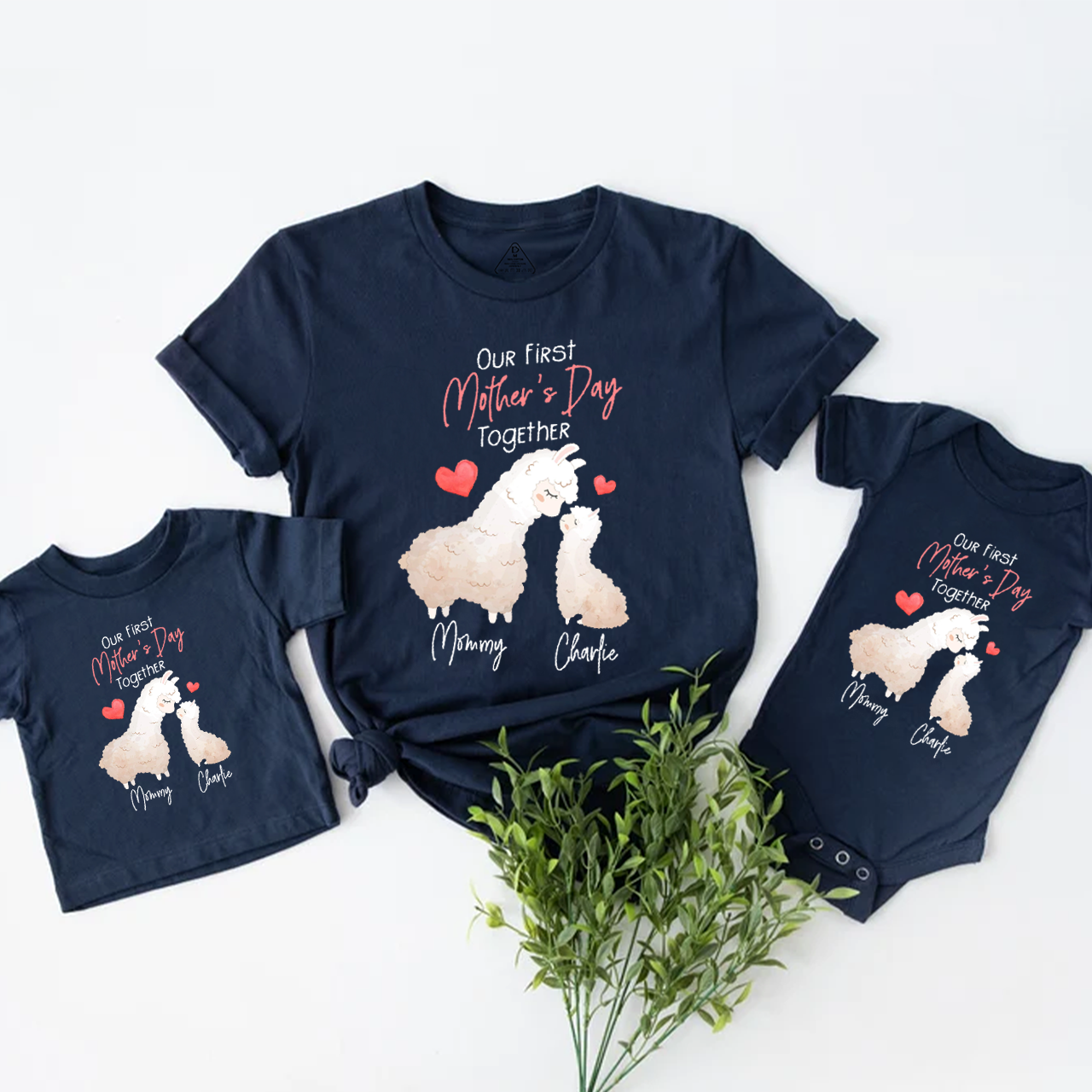 Personalized First Mother's Day Llamas Mom&Me Matching Tees